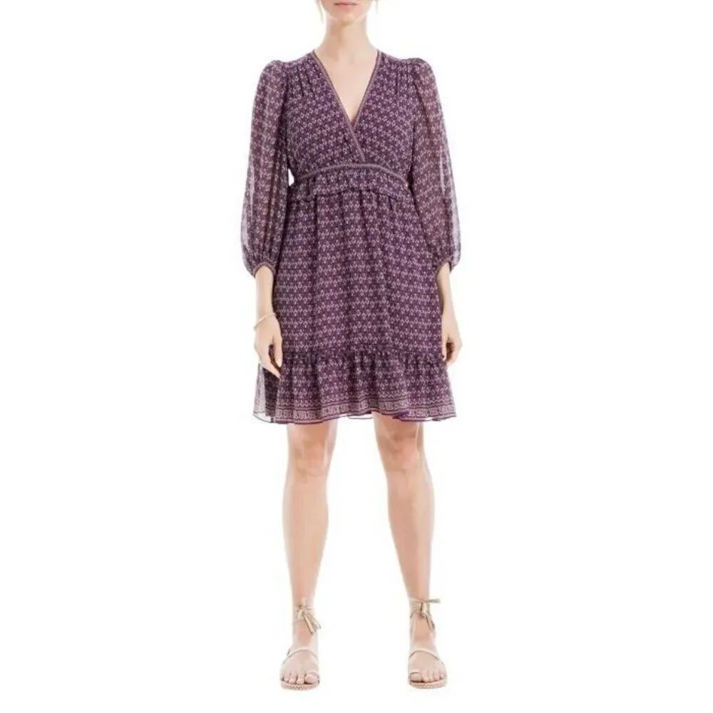 Max Studio Floral Balloon Sleeve A-line Dress